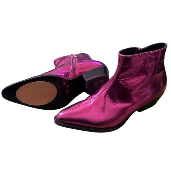 POLLINI Leather Metallic Cowboy Boot Pointed Toe Fuchsia Size 39 IT = 7.5 US - Picture 9 of 16